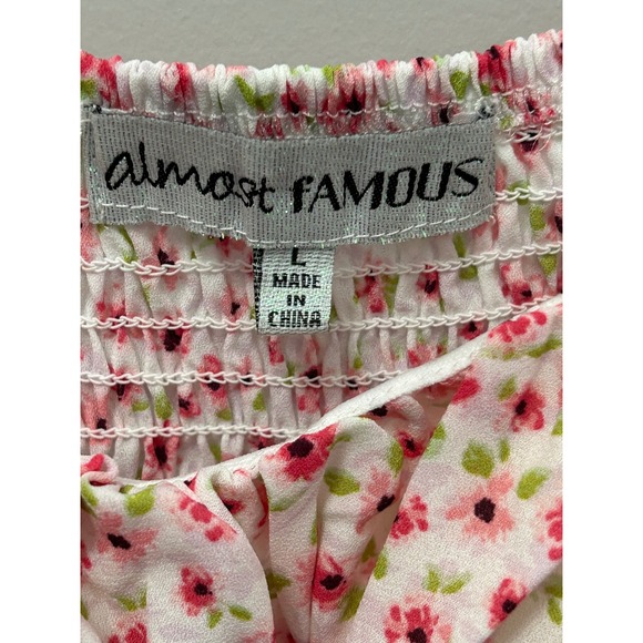 Almost Famous Dress Floral Pink Square Neck Puff Sleeve Tie Waist L - Picture 3 of 4